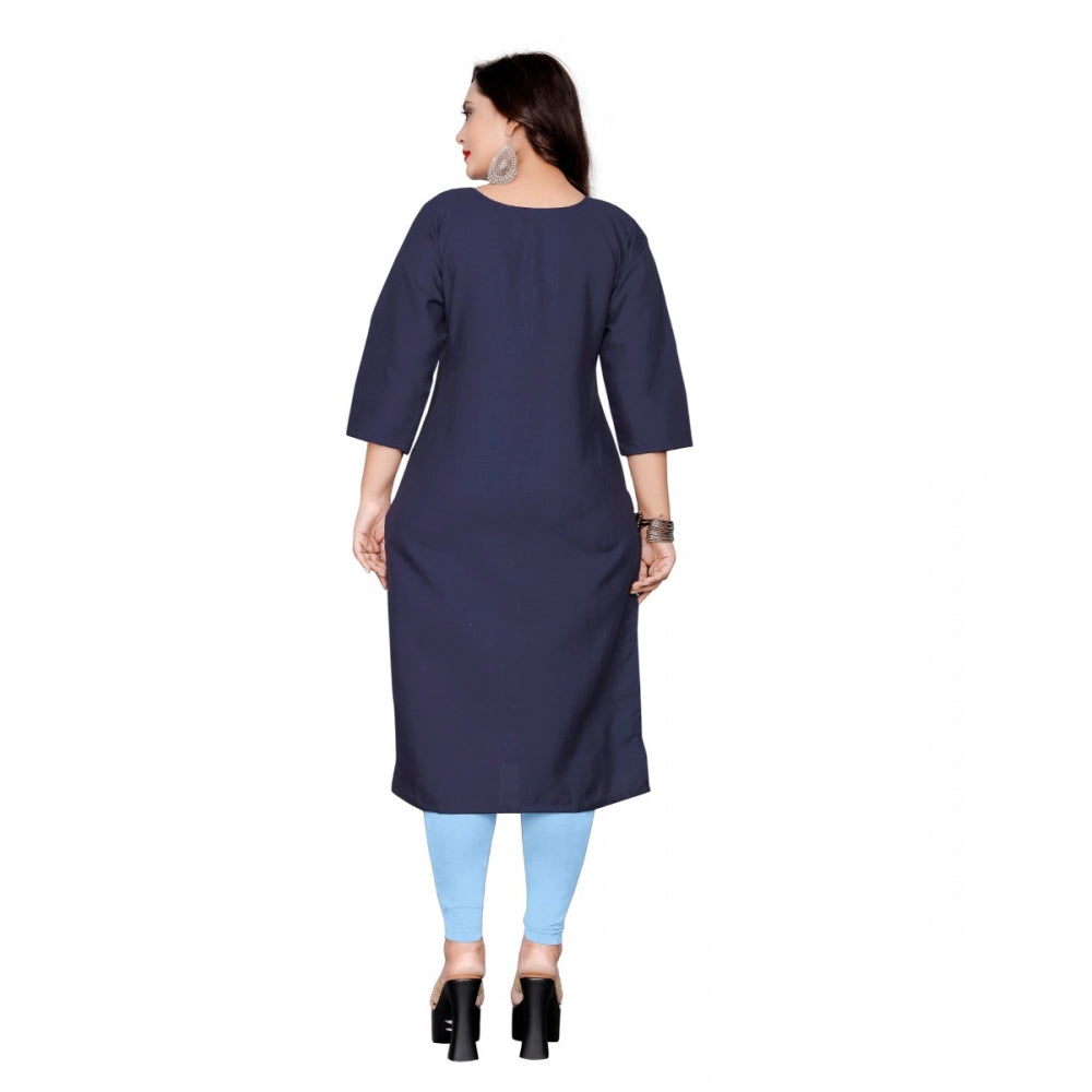 Generic Women's Cotton Solid Straight Kurti (Navy Blue)