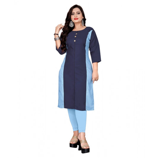 Generic Women's Cotton Solid Straight Kurti (Navy Blue)