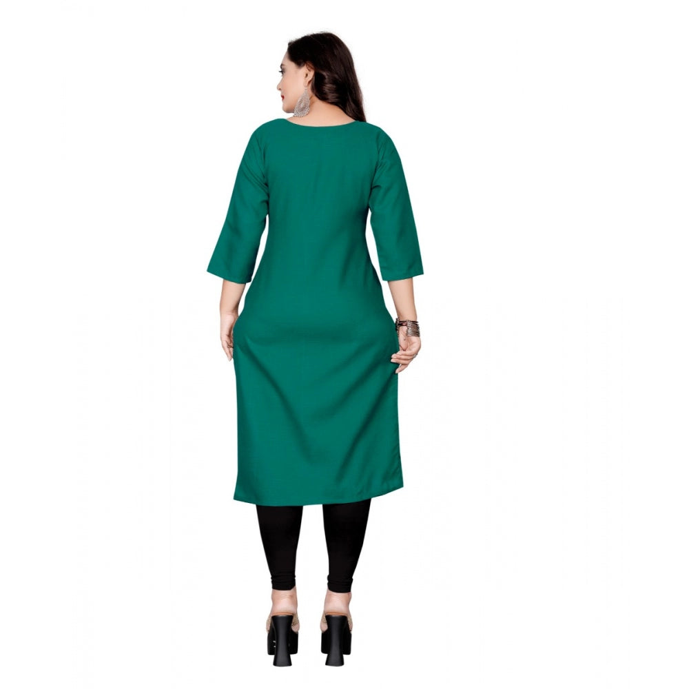 Generic Women's Cotton Solid Straight Kurti (Green)