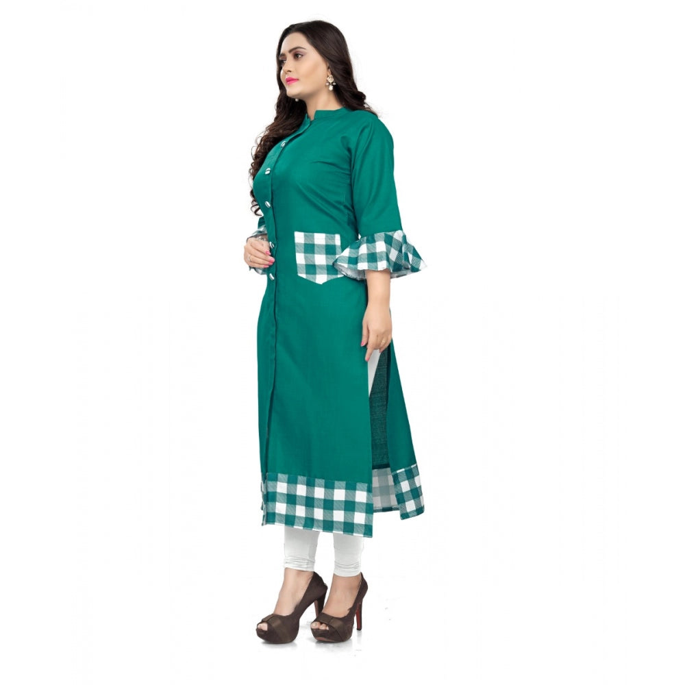 Generic Women's Cotton Digital Printed Straight Kurti (Turquoise Green)