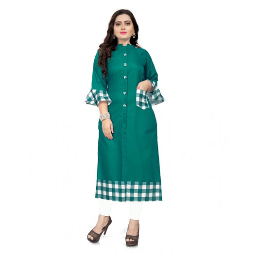 Generic Women's Cotton Digital Printed Straight Kurti (Turquoise Green)