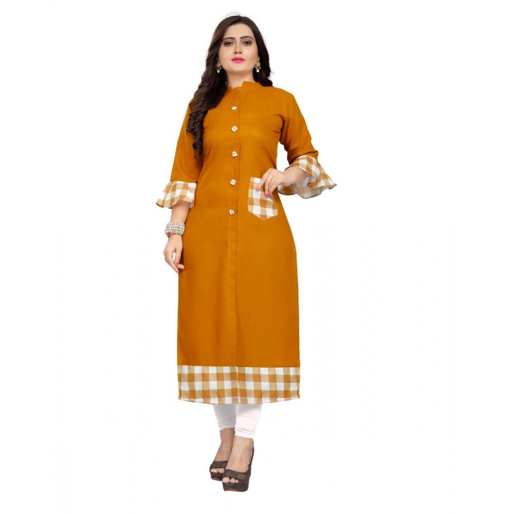 Generic Women's Cotton Digital Printed Straight Kurti (Mustard Yellow)