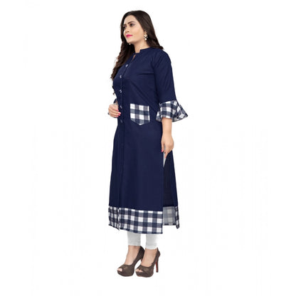 Generic Women's Cotton Digital Printed Straight Kurti (Navy Blue)