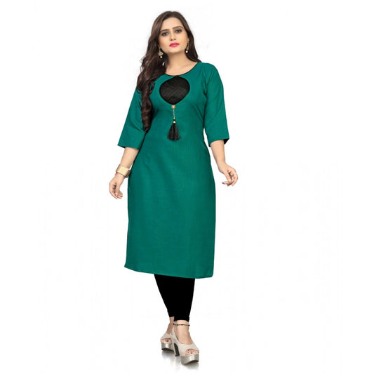 Generic Women's Cotton Solid A-Line Kurti (Green)