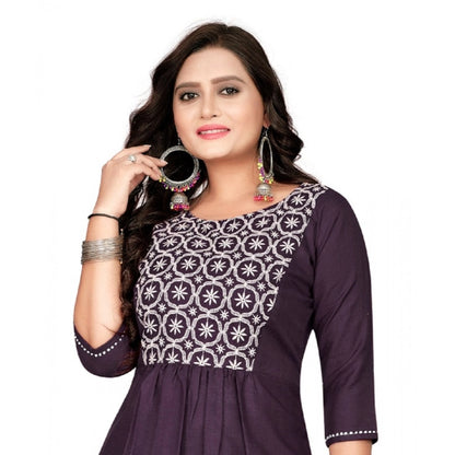 Generic Women's Cotton Embroidery Straight Kurti (Black)