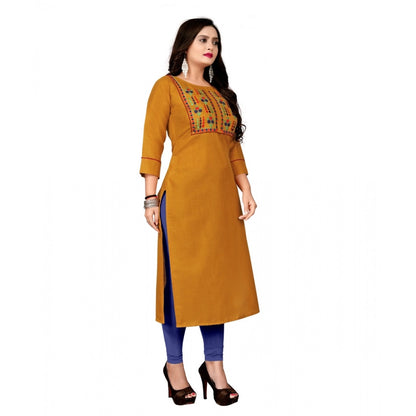 Generic Women's Cotton Embroidery Straight Kurti (Mustard Yellow)