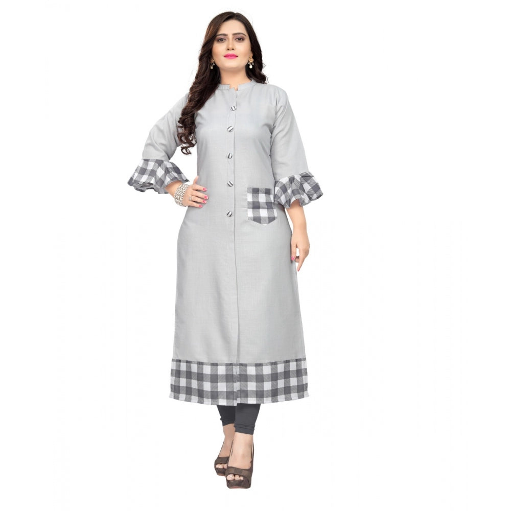 Generic Women's Cotton Digital Printed Straight Kurti (Ligth Grey)