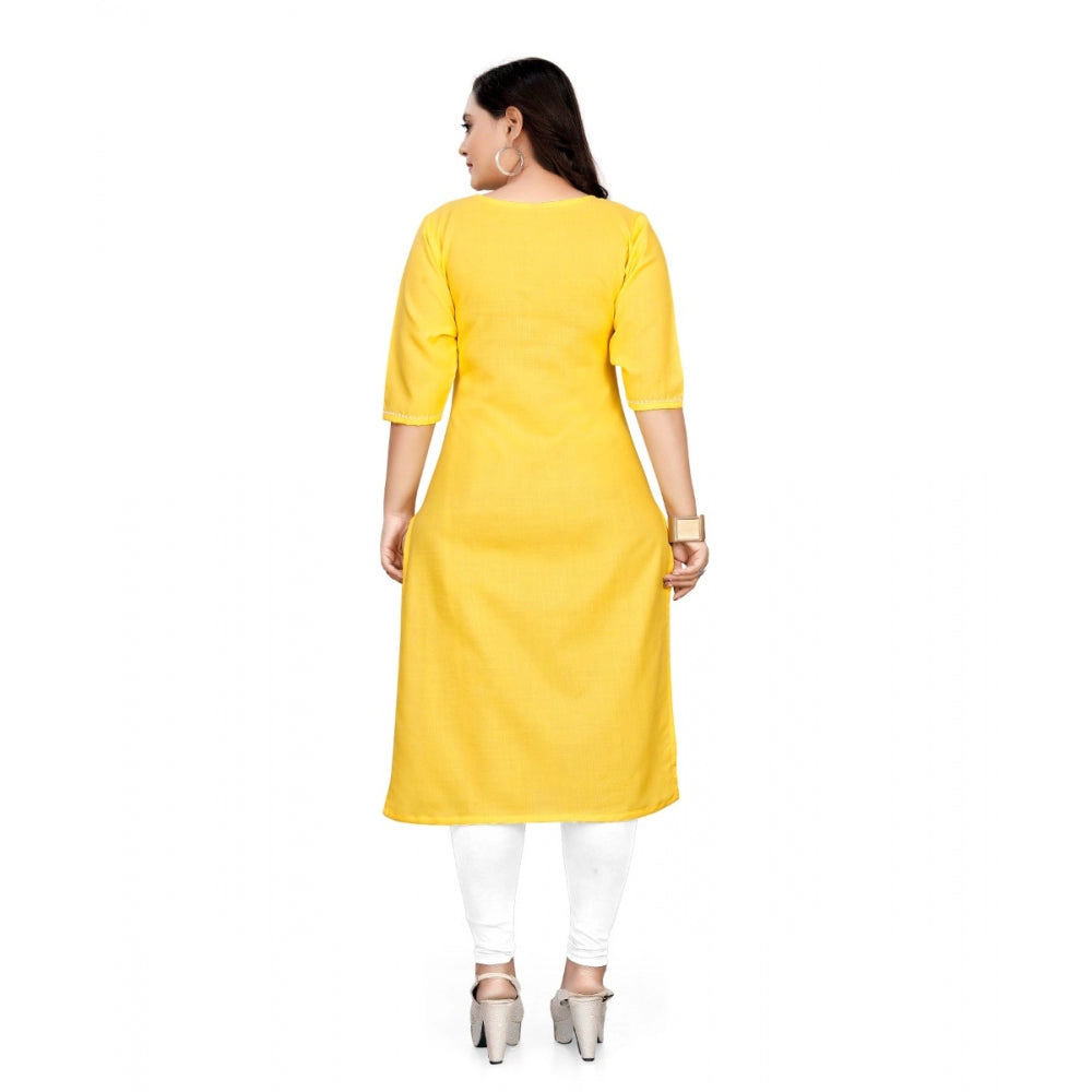 Generic Women's Cotton Solid A-Line Kurti (Yellow)