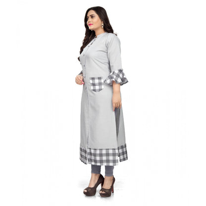 Generic Women's Cotton Digital Printed Straight Kurti (Ligth Grey)