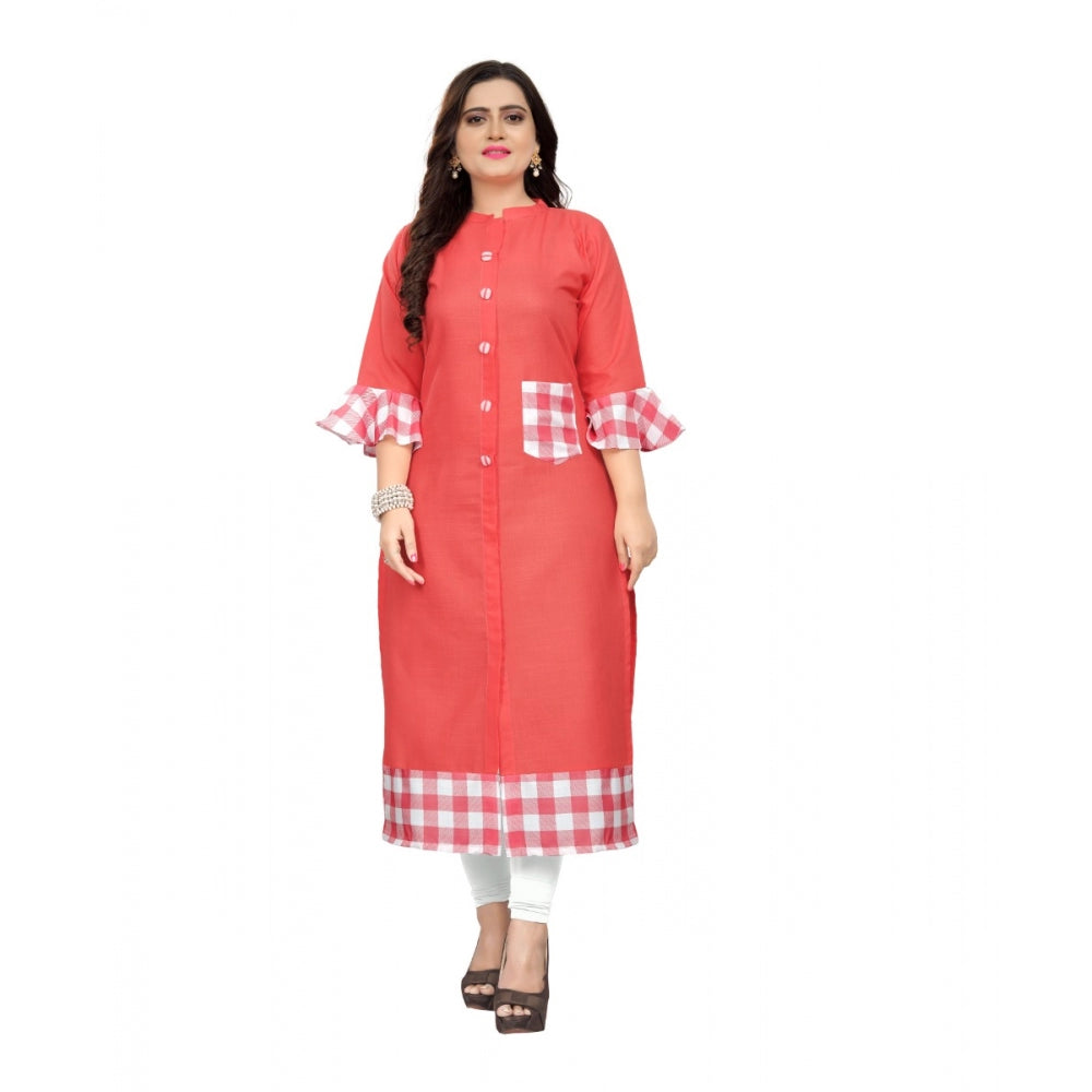 Generic Women's Cotton Digital Printed Straight Kurti (Peach)