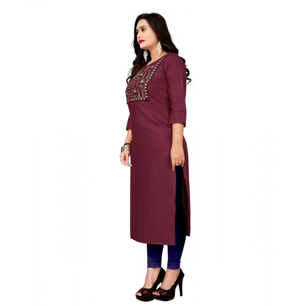 Generic Women's Cotton Embroidery Straight Kurti (Maroon)