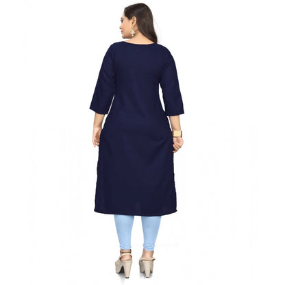 Generic Women's Cotton Solid A-Line Kurti (Navy Blue)