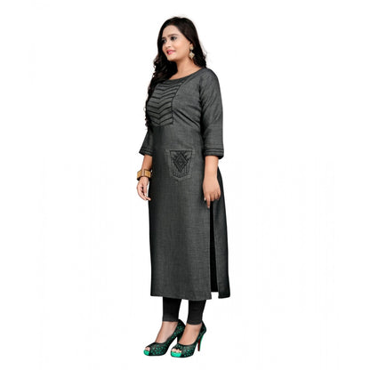 Generic Women's Cotton Embroidery Straight Kurti (Grey)