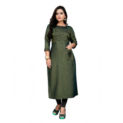 Generic Women's Cotton Embroidery Straight Kurti (Green)