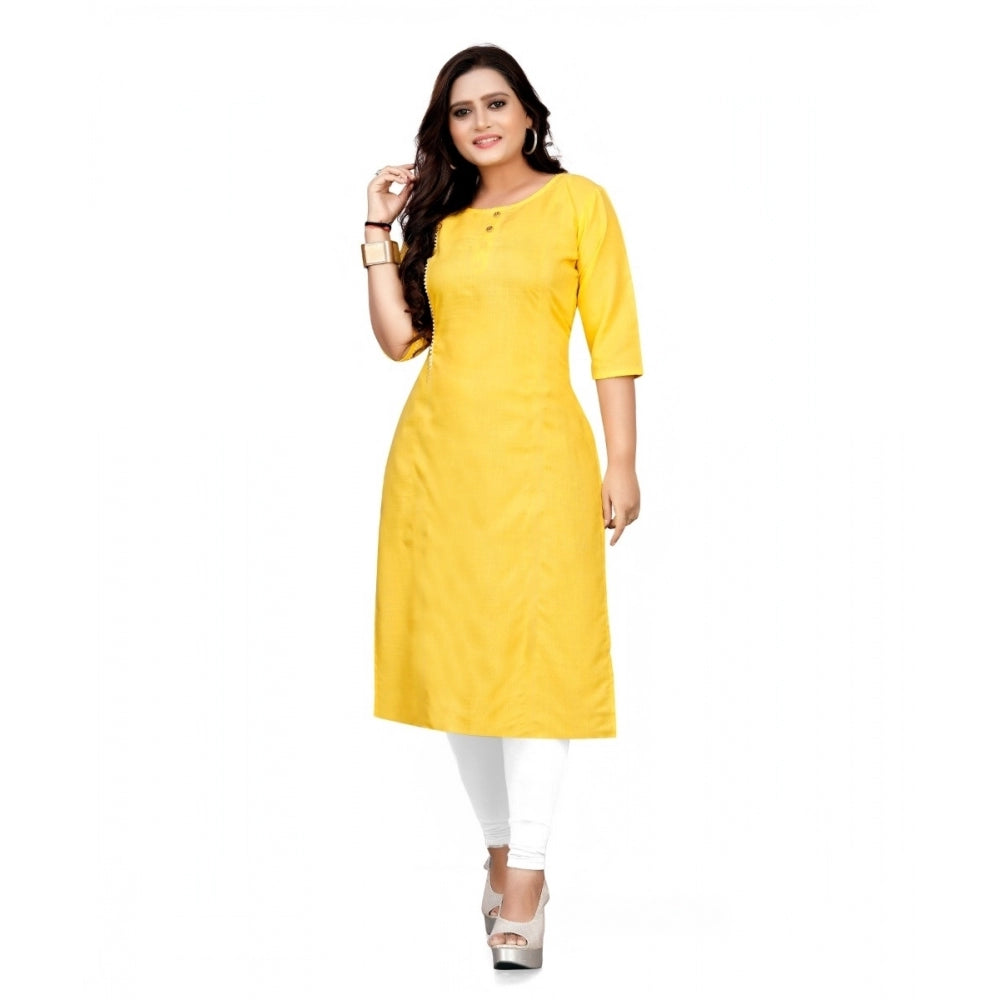 Generic Women's Cotton Solid A-Line Kurti (Yellow)