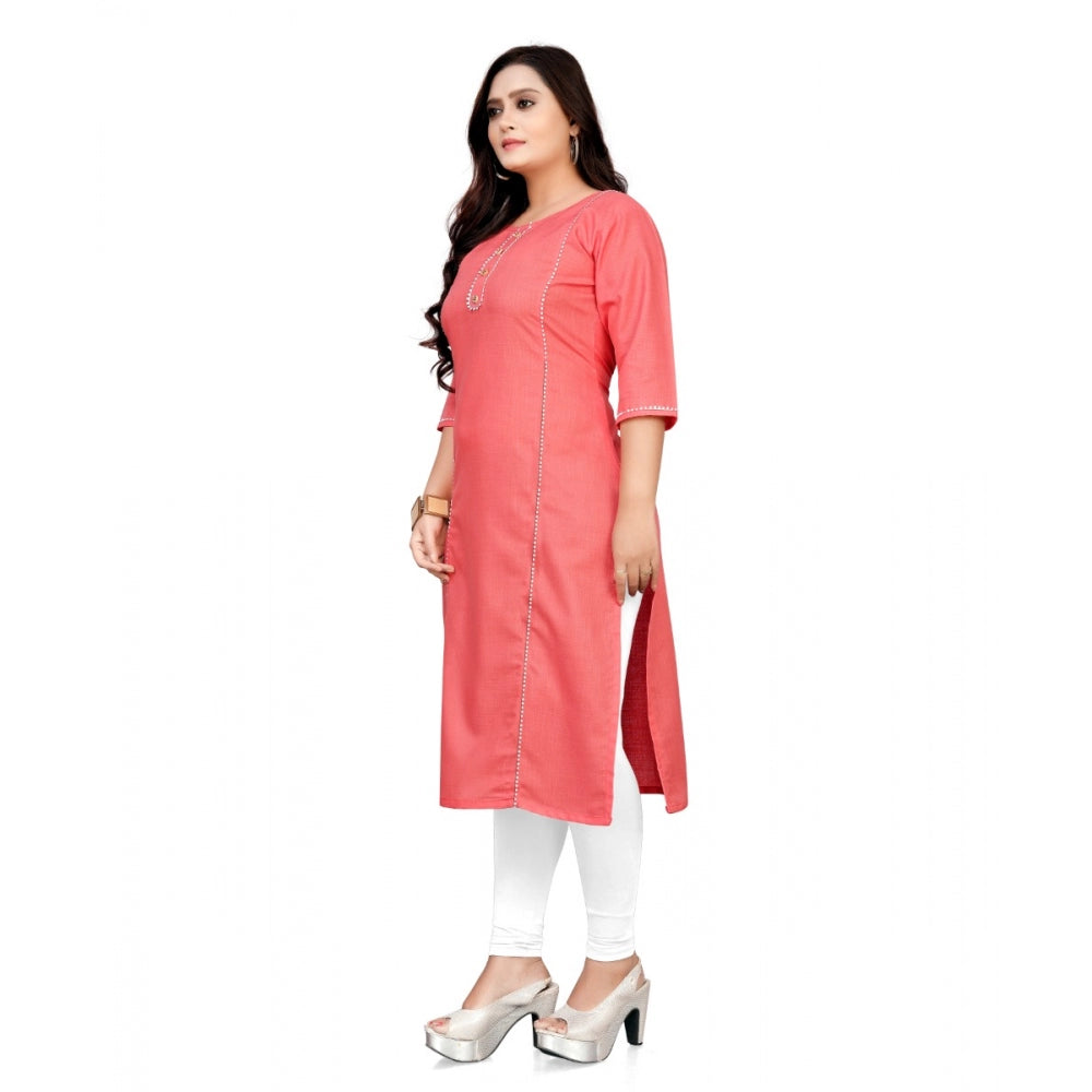 Generic Women's Cotton Solid A-Line Kurti (Peach)