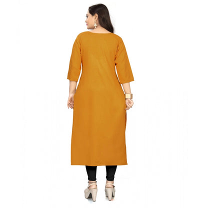 Generic Women's Cotton Solid A-Line Kurti (Mustard Yellow)