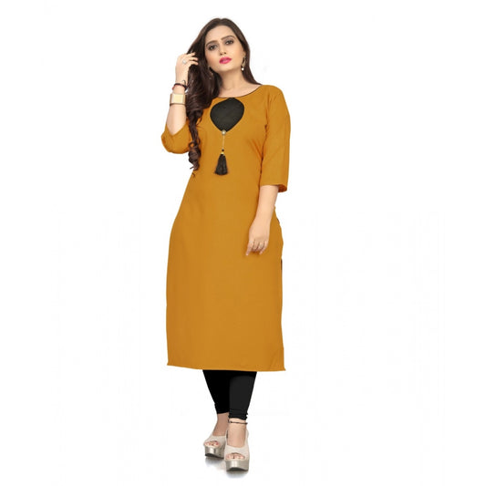 Generic Women's Cotton Solid A-Line Kurti (Mustard Yellow)