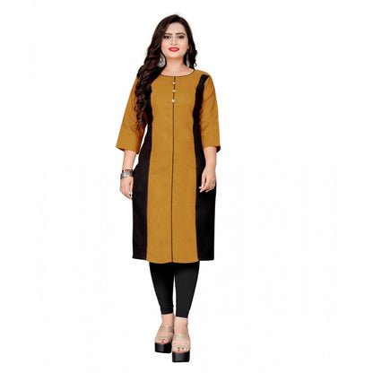 Generic Women's Cotton Solid Straight Kurti (Mustard Yellow)