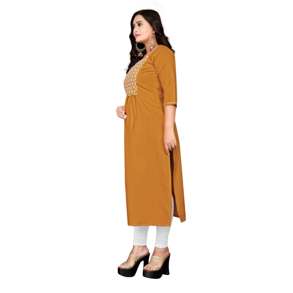 Generic Women's Cotton Embroidery Straight Kurti (Mustard Yellow)