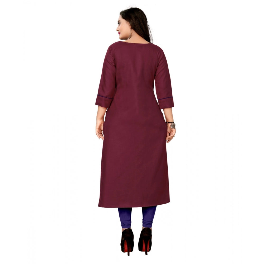 Generic Women's Cotton Embroidery Straight Kurti (Maroon)