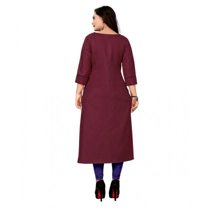 Generic Women's Cotton Embroidery Straight Kurti (Maroon)