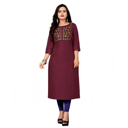 Generic Women's Cotton Embroidery Straight Kurti (Maroon)