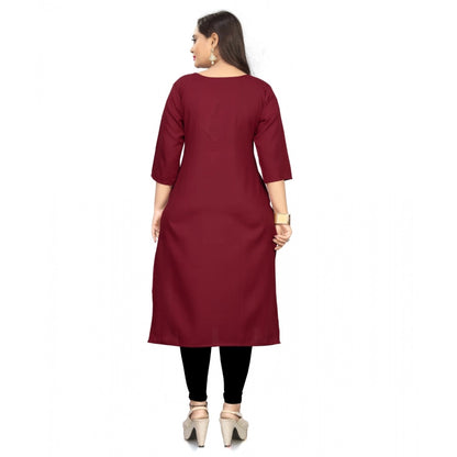 Generic Women's Cotton Solid A-Line Kurti (Maroon)