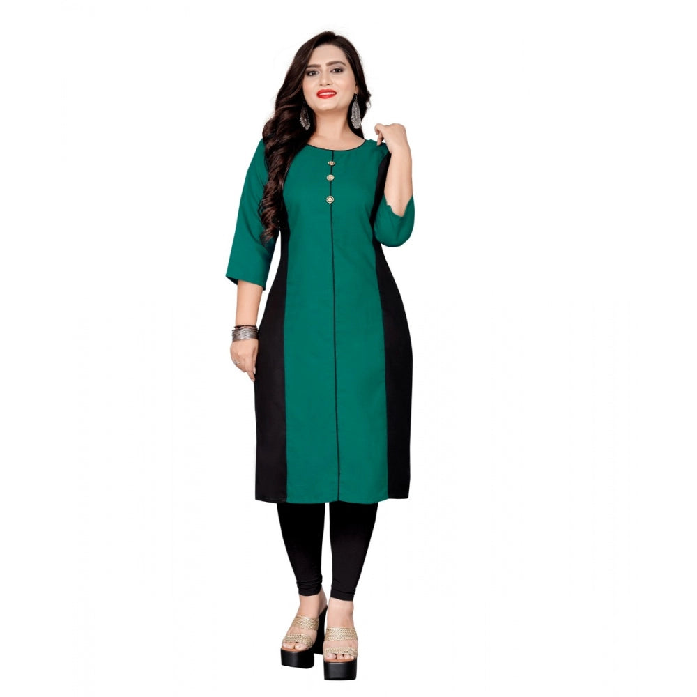 Generic Women's Cotton Solid Straight Kurti (Green)