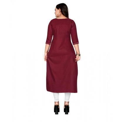 Generic Women's Cotton Embroidery Straight Kurti (Maroon)