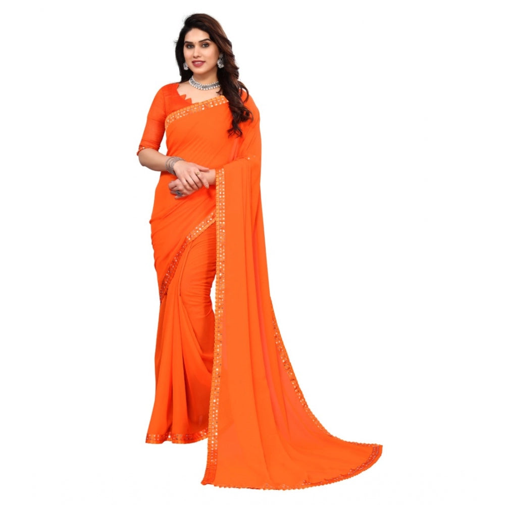 Generic Women's Embellished Dyed Printed Bollywood Georgette Saree With Blouse (Orange)