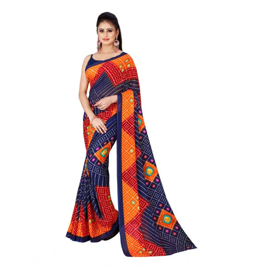 Generic Women's Poly Georgette Printed Saree Without Blouse (Blue)