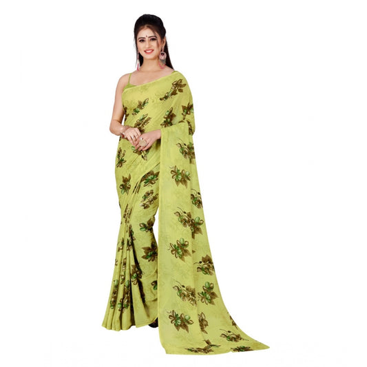 Generic Women's Poly Georgette Printed Saree Without Blouse (Light Green)