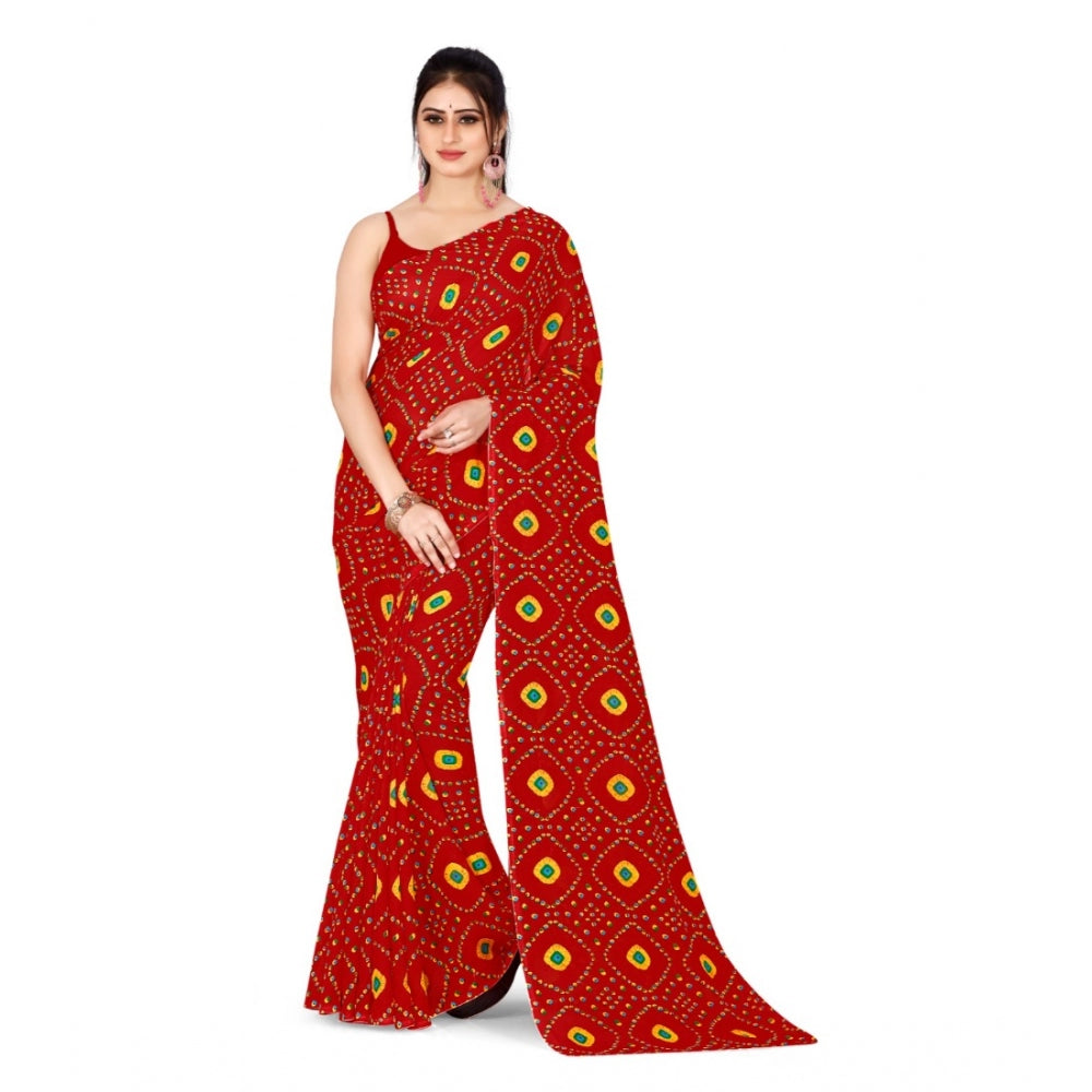 Generic Women's Poly Georgette Printed Saree Without Blouse (Red)