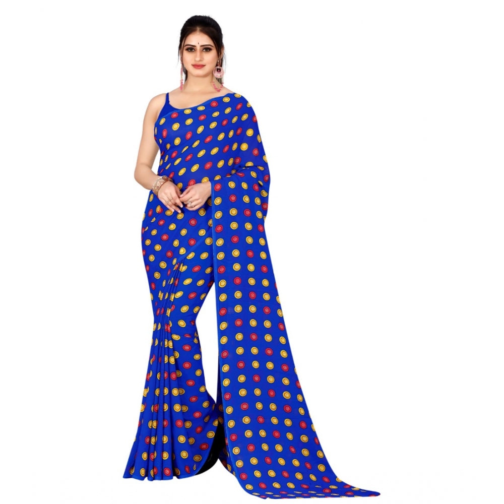 Generic Women's Poly Georgette Printed Saree Without Blouse (Blue)