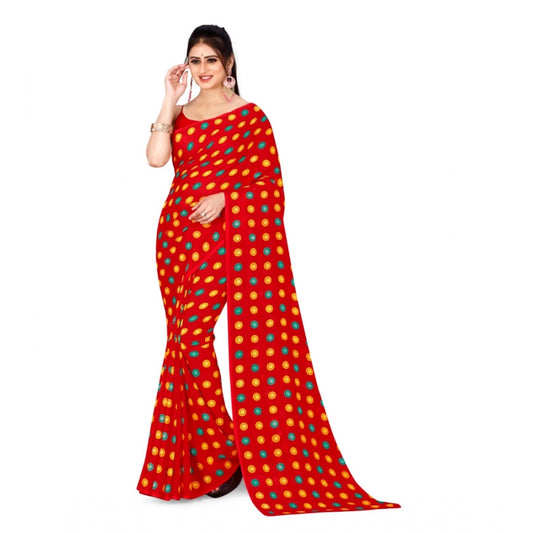 Generic Women's Poly Georgette Printed Saree Without Blouse (Red)