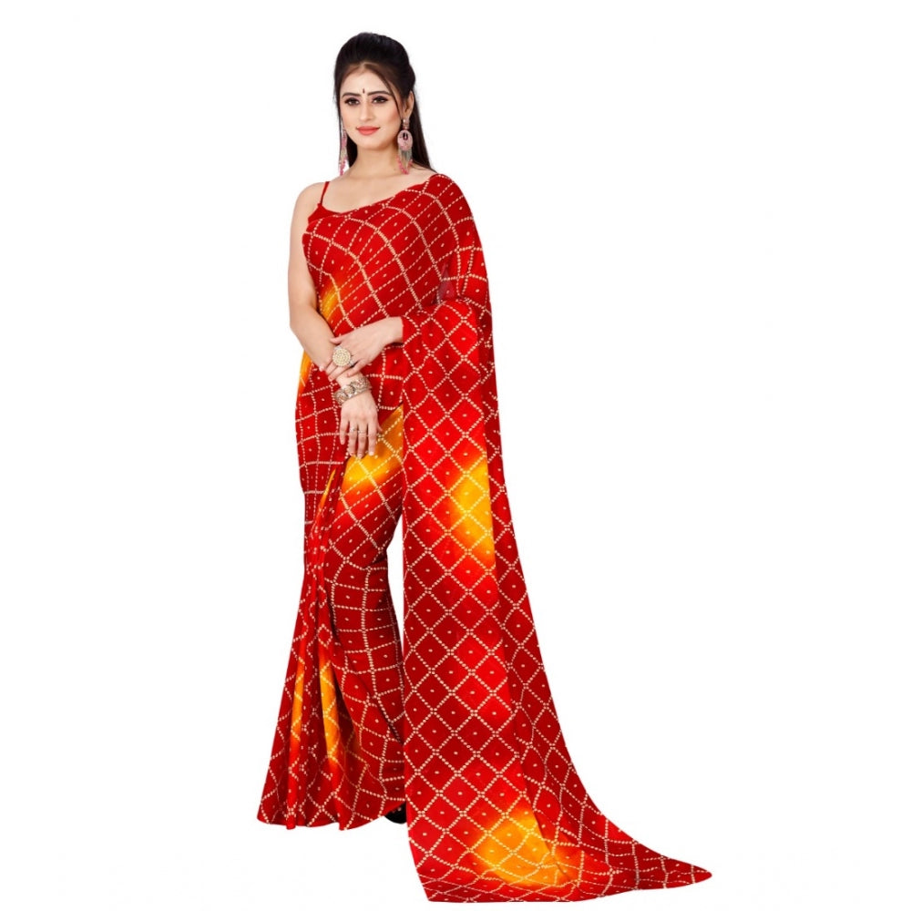 Generic Women's Poly Georgette Printed Saree Without Blouse (Red)