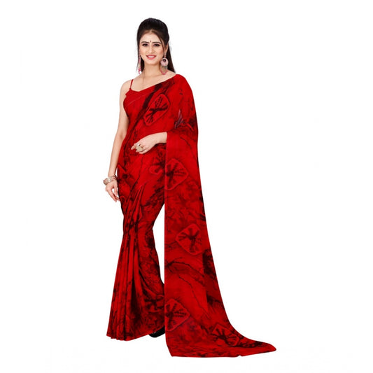 Generic Women's Poly Georgette Printed Saree Without Blouse (Red)