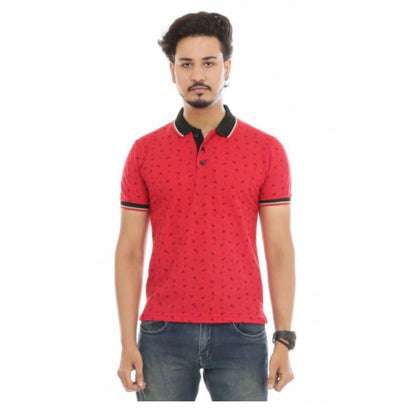 Generic Men's Half Sleeve Polo Collar Matte T Shirt (Red)