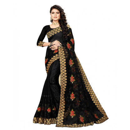 Generic Women's Net Saree With Blouse (Black, 5-6Mtrs)