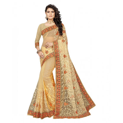 Generic Women's Net Saree With Blouse (Chiku, 5-6Mtrs)