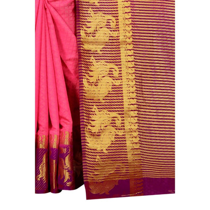 Generic Women's Kanjivaram Silk Saree With Unstitched Blouse Piece (Peach, 5-6 Mtrs)