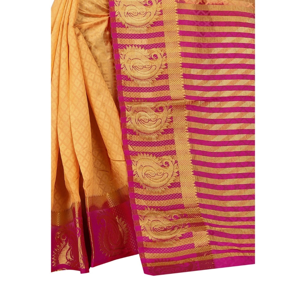 Generic Women's Kanjivaram Silk Saree With Unstitched Blouse Piece (Beige, 5-6 Mtrs)