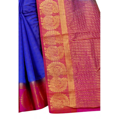 Generic Women's Kanjivaram Silk Saree With Unstitched Blouse Piece (Blue, 5-6 Mtrs)