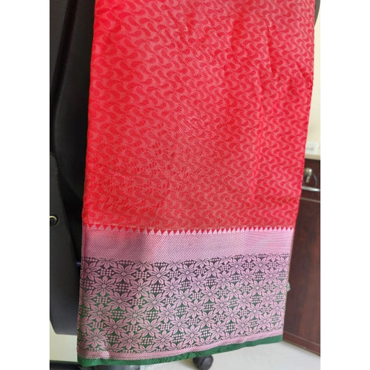 Generic Women's Kanjivaram Silk Saree With Unstitched Blouse Piece (Peach, 5-6 Mtrs)