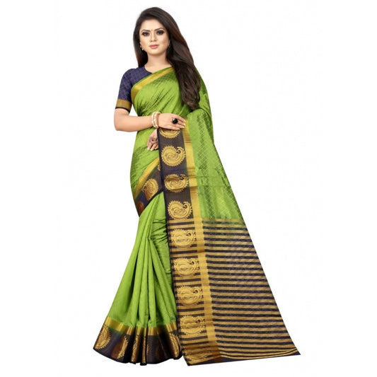 Generic Women's Kanjivaram Silk Saree With Unstitched Blouse Piece (Green, 5-6 Mtrs)