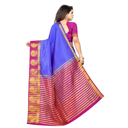 Generic Women's Kanjivaram Silk Saree With Unstitched Blouse Piece (Blue, 5-6 Mtrs)