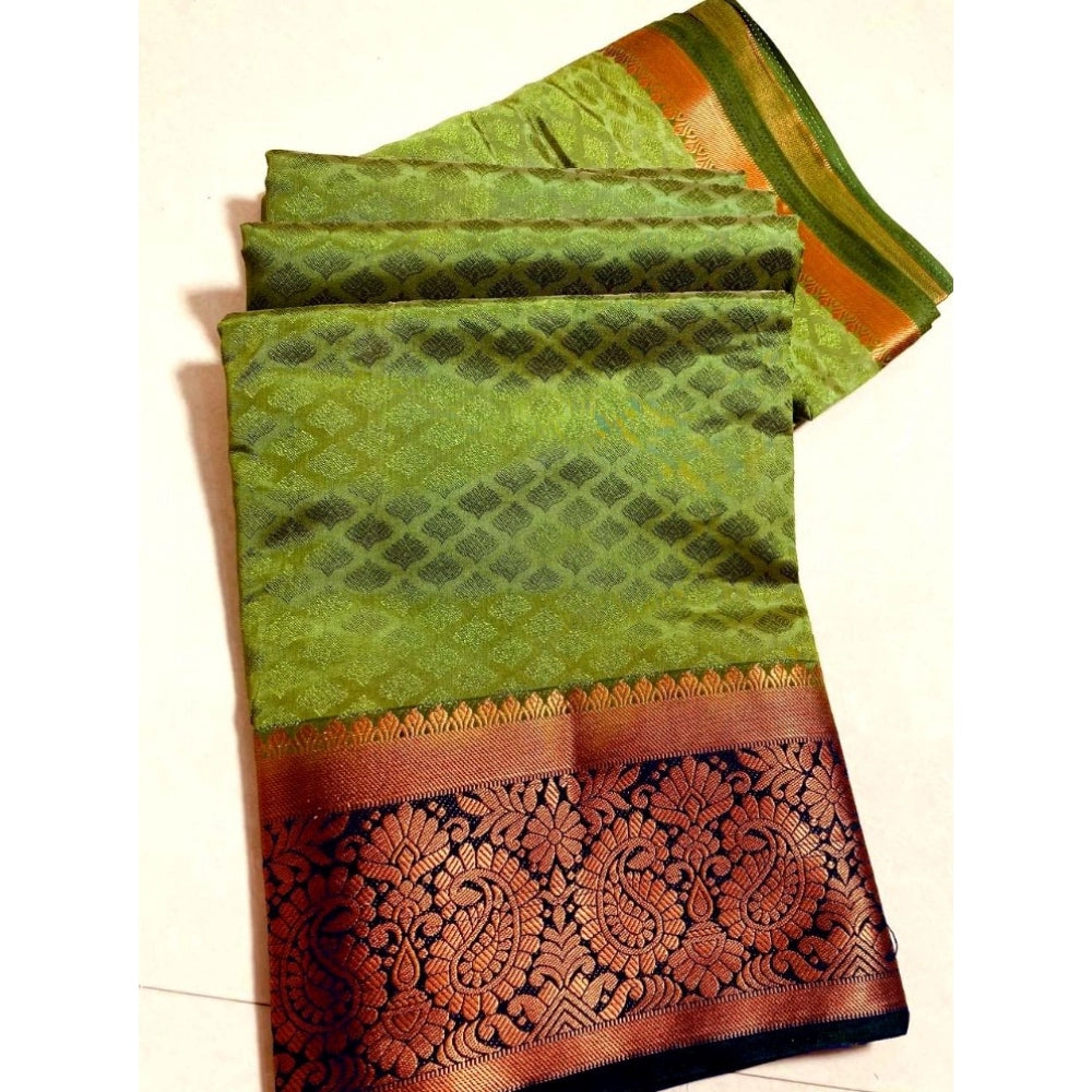 Generic Women's Kanjivaram Silk Saree With Unstitched Blouse Piece (Green, 5-6 Mtrs)