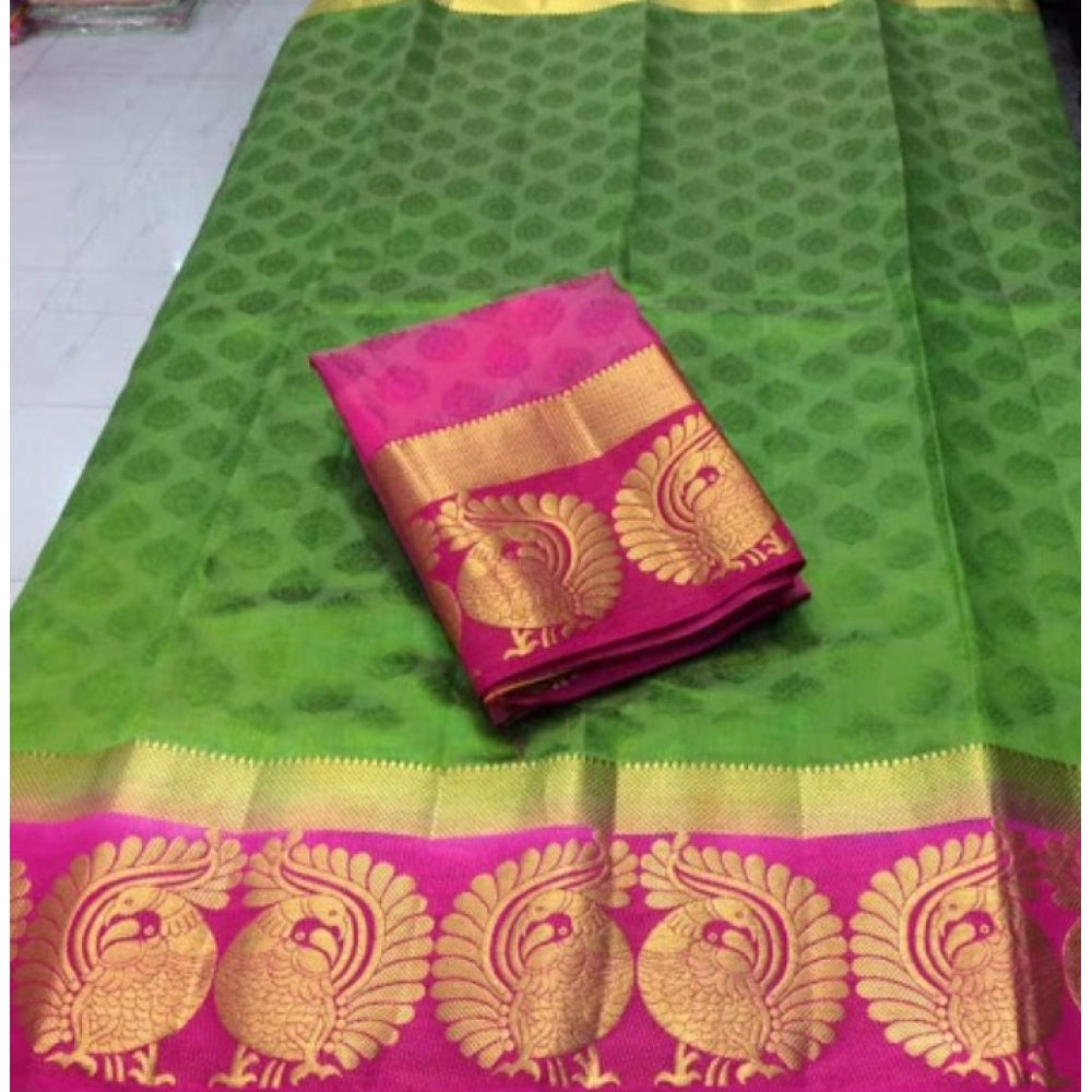 Generic Women's Kanjivaram Silk Saree With Unstitched Blouse Piece (Green, 5-6 Mtrs)