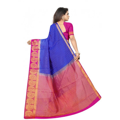 Generic Women's Kanjivaram Silk Saree With Unstitched Blouse Piece (Blue, 5-6 Mtrs)